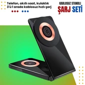 Phixi MS10 3-in-1 Magnetic Wireless Standlı Şarj Seti - Akıllı Saat, Kulaklık ve Telefon - 1