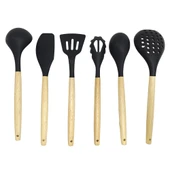 Ivory Doğal Bambu Saplı %100 Silikon Mutfak Seti 6 Parça Siyah - 3