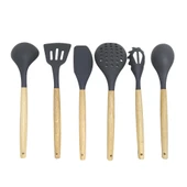 Ivory Doğal Bambu Saplı %100 Silikon Mutfak Seti 6 Parça Gri - 3