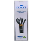 Ivory Doğal Bambu Saplı %100 Silikon Mutfak Seti 6 Parça Gri - 5