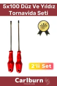 Premium Dayanıklı Hafif Taşınabilir Sağlam Ergonomik Vidalama Düz Yıldız 2'li Tornavida Seti 5x100 - 1