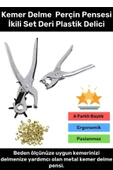 Premium 6 Farklı Başlık Uçlu Pratik Delgeç Kemer Delme Perçin Pensesi İkili Set Deri Plastik Delici - 1