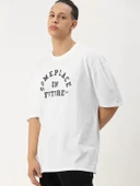 Erkek Baskılı Oversize T-shirt - Beyaz - 1