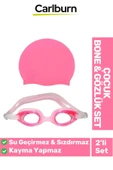 Kaymaz Su Geçirmez Silikon Yüzücü Elastik Yüzme Şapkası Havuz Deniz Bone Gözlük 2’li Çocuk Seti - 1