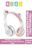 Gürültü Engelleyen Kız Erkek Çocuk Kedi Kulaklı Işıklı Mikrofonlu Kablosuz Bluetooth Kedili Kulaklık - 1
