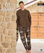 Pijamoni Erkek Düğme Yaka Kışlık Polar Pijama Takımı 6100/4 - 1 Adet  XL Kahverengi thumbnail 2