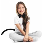 Peluş Siyah Renk Kuyruk ve Papyon Yetişkin Çocuk Uyumlu thumbnail 2