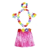 Hawaii Kolye Etek Taç ve Bileklik Seti Pembe - 1