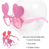 Pembe Renk Sim İşlenmiş Kalp Figürlü Parti Gözlüğü - 1