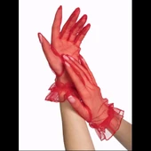 Kısa Boy Likralı Güpürlü Yetişkin Tül Eldiven Kırmızı Renk thumbnail 1