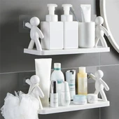 2 li Banyo Mutfak Organizer Şampuan Kozmetik Baharat Kavanoz Düzenleyici Yapışkanlı Raf Çöp Adam - 5