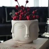 2 Li Havelka Buddha Suratlı Beyaz Boyalı Dekoratif Saksı Vazo Set - 6