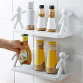 2 li Banyo Mutfak Organizer Şampuan Kozmetik Baharat Kavanoz Düzenleyici Yapışkanlı Raf Çöp Adam - 2