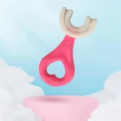 Çocuk Diş Fırçası U Şeklinde Pratik Bebek Diş Fırçası Saplı 2-6 Yaş PEMBE 360 Derece Dönebilen - 3