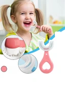 Çocuk Diş Fırçası U Şeklinde Pratik Bebek Diş Fırçası Saplı 2-6 Yaş PEMBE 360 Derece Dönebilen - 2