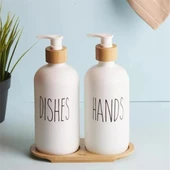 Banyo Mutfak Lavabo Bambu Standlı Sıvı Sabunluk Şişesi Seti - 1