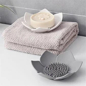 Lotus Desenli Sabun Ve Sünger Tutacağı Silikon (SİYAH) Su Giderli Lotus Şekilli Şık Katı Sabunluk - 4
