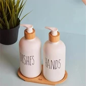 Banyo Mutfak Lavabo Bambu Standlı Sıvı Sabunluk Şişesi Seti - 3