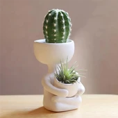 Beyaz Yoga Figürlü Saksı 15 cm Dekoratif Meditasyon Temalı Sukulent Saksısı Bitki Kabı - 3