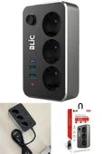 2 Metre Siyah Uzatma Kablosu Akım ve Çocuk Korumalı 3 Priz 2 USB 1 Type-C Girişli Grup Priz - 1