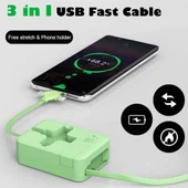 Çoklu 3'lü Telefon Şarj Kablosu Type-C Micro USB Lightning Uyumlu Hızlı Şarj Veri Aktarımı - 6