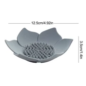 Lotus Desenli Sabun Ve Sünger Tutacağı Silikon (MAVİ) Su Giderli Lotus Şekilli Şık Katı Sabunluk - 8