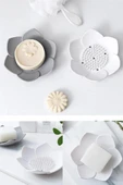 2 Adet Lotus Desenli Sabun Ve Sünger Tutacağı Silikon (BEYAZ) Su Giderli Lotus Şekilli Sabunluk - 1