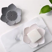 Lotus Desenli Sabun Ve Sünger Tutacağı Silikon (BEYAZ) Su Giderli Lotus Şekilli Şık Katı Sabunluk - 3