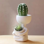 Beyaz Yoga Figürlü Saksı 15 cm Dekoratif Meditasyon Temalı Sukulent Saksısı Bitki Kabı - 4