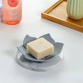 Lotus Desenli Sabun Ve Sünger Tutacağı Silikon (GRİ) Su Giderli Lotus Şekilli Şık Katı Sabunluk - 6
