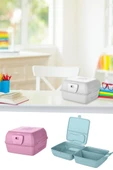 Taşınabilir Okul Piknik Yemek Kabı Beslenme Kutusu Çatal Kaşıklı Katlı Bölmeli Kilitli Saklama Kabı - 1