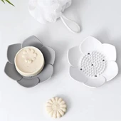Lotus Desenli Sabun Ve Sünger Tutacağı Silikon (MAVİ) Su Giderli Lotus Şekilli Şık Katı Sabunluk - 7