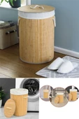 Dekoratif Doğal Oval Banyo Bambu Kirli Çamaşır Sepeti - 1