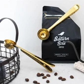 Paslanmaz Çelik Çay Kahve Bitki Çayı Mutfak Ölçü Kaşığı ve Paket Klipsi Gold - 3
