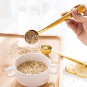Paslanmaz Çelik Çay Kahve Bitki Çayı Mutfak Ölçü Kaşığı ve Paket Klipsi Gold - 6