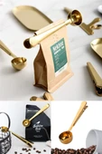 Paslanmaz Çelik Çay Kahve Bitki Çayı Mutfak Ölçü Kaşığı ve Paket Klipsi Gold - 1