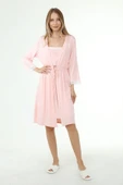 Luvmabelly MYRA9650 Sabahlıklı Önden Bölmeli Dantelli Emzirme Geceliği -Pembe - 1