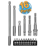 Mıknatıslı Bits Uç Adaptör Seti 16 Parça 1/4 1/2 3/8 1/4 Yıldız Düz Uçlar S1 S2 PH Uç Matkap Uyumlu thumbnail 1