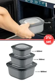 Flora Mikrodalga Saklama Kabı 3’lü Set, Buzluk Buzdolabı Mikrodalga Uygun Kapaklı Set (600-1100-1800ml) thumbnail 13