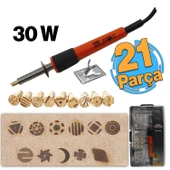 Elektrikli Ahşap Yakma Havyası Lehimi 30 W Kalem Oyma Gravür Seti Pyrography 21 Parça Metal Uç - 1