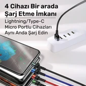 Usams US-SJ317 4in1 2*Lightning 1*Type-C 1*Micro Uçlu 1.2m 2A Örgülü Renkli Şarj ve Data Kablosu - 4
