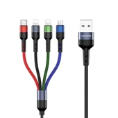 Usams US-SJ317 4in1 2*Lightning 1*Type-C 1*Micro Uçlu 1.2m 2A Örgülü Renkli Şarj ve Data Kablosu - 1