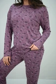 Kadın Büyük Beden Çiçek Desenli Uzun Kollu Pijama Takımı 4235-25 - 1