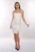 Doridorca Straplez Korsajlı Yırtmaçlı Krep Mini Boy Kadın Abiye 2246107 - 4