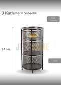 3 Katlı Sebzelik Açılır Metal Patates Soğan Sepeti Paslanmaz Meyvelik Organizer Sepet Siyah - 3