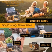 UpWay Güneş Enerjili Şarjlı Bluetooth USB SD Stereo Hoparlör FM AM SW Retro Nostaljik Radyo - 3