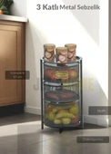 3 Katlı Sebzelik Açılır Metal Patates Soğan Sepeti Paslanmaz Meyvelik Organizer Sepet Siyah - 1