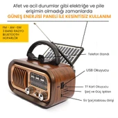 UpWay Güneş Enerjili Şarjlı Bluetooth USB SD Stereo Hoparlör FM AM SW Retro Nostaljik Radyo - 2