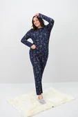 Kadın Büyük Beden Çiçek Desenli Uzun Kollu Pijama Takımı 4235-25 - 10