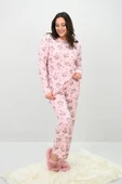 Kadın Büyük Beden Çiçek Desenli Uzun Kollu Pijama Takımı 4235-25 - 3